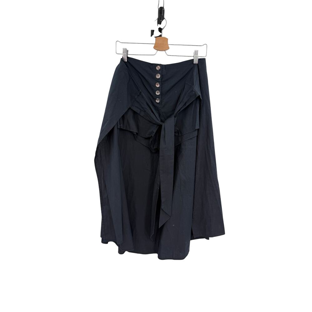 Free People Wrap Tie Front Button Shorts Black Cotton Asymmetrical Size XS